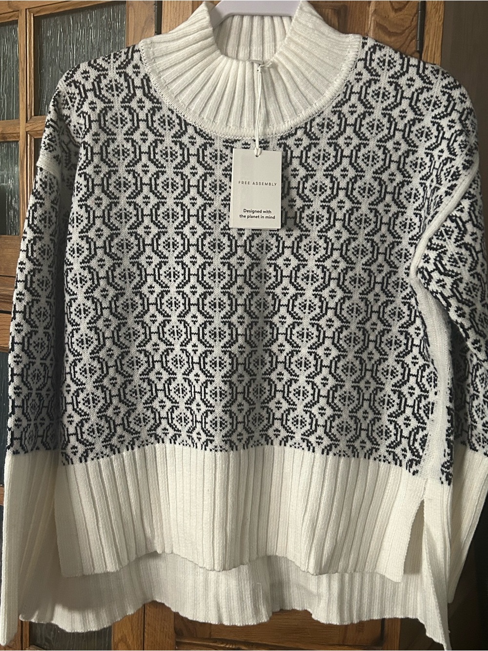 Free Assembly Black & White Patterned Turtleneck Sweater